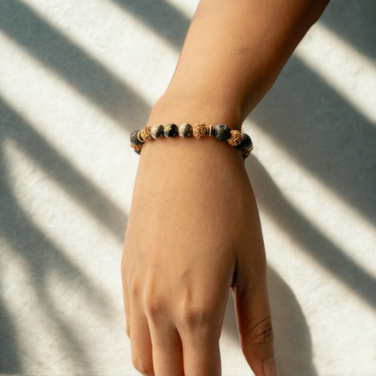 Spiritual Rudraksh Natural Stone Pyrite Oynx Bracelet