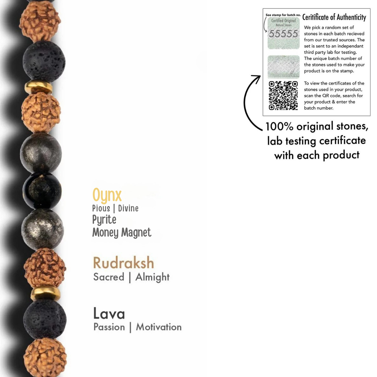 Spiritual Rudraksh Natural Stone Pyrite Oynx Bracelet
