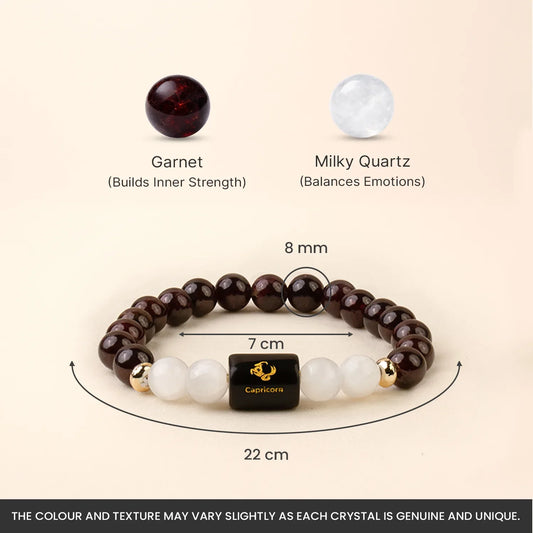 Capricorn (मकर राशि) Zodiac Bracelet – Garnet & Milky Quartz