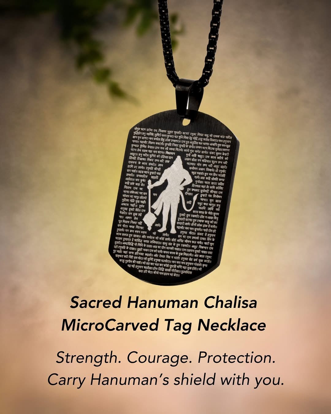 Sacred Hanuman Chalisa MicroCarved Tag Necklace