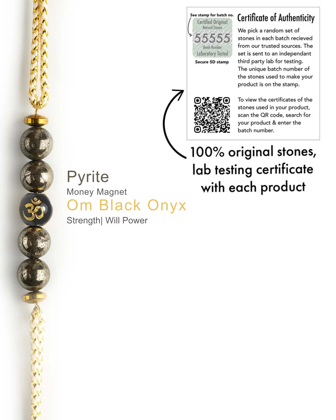 Money Magnet Pyrite + Onyx Natural Stone Rakhi