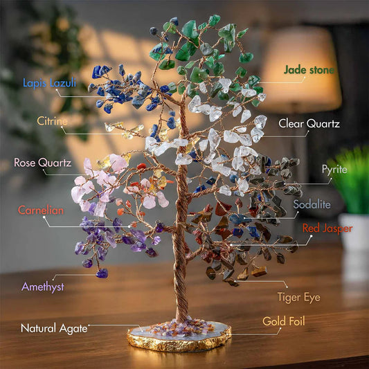 11 Chakra Natural Stone Tree With Natural Agate Base