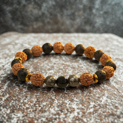 Spiritual Rudraksh Natural Stone Pyrite Oynx Bracelet