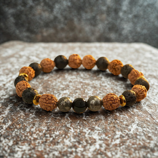 Spiritual Rudraksh Natural Stone Pyrite Oynx Bracelet
