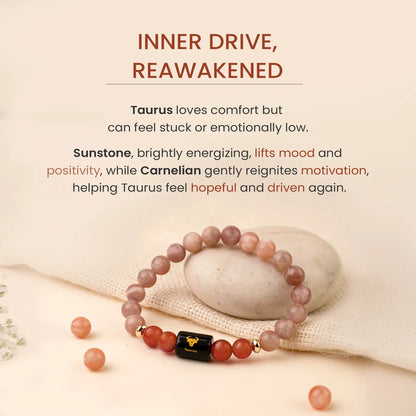 Taurus (वृषभ राशि) Zodiac Bracelet – Sunstone & Carnelian
