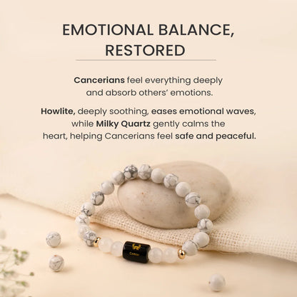 Cancer (कर्क राशि) Zodiac Bracelet – Howlite & Milky Quartz