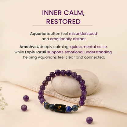 Aquarius (कुंभ राशि) Zodiac Bracelet – Amethyst & Lapis Lazuli