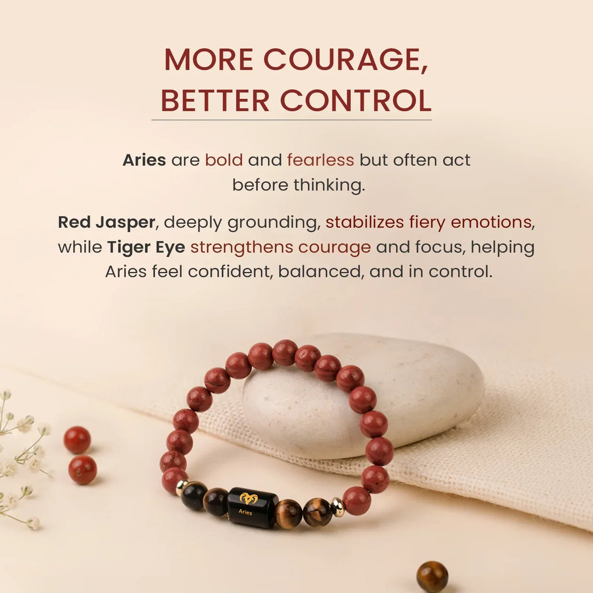 Aries (मेष राशि) Zodiac Bracelet – Red Jasper & Tiger Eye