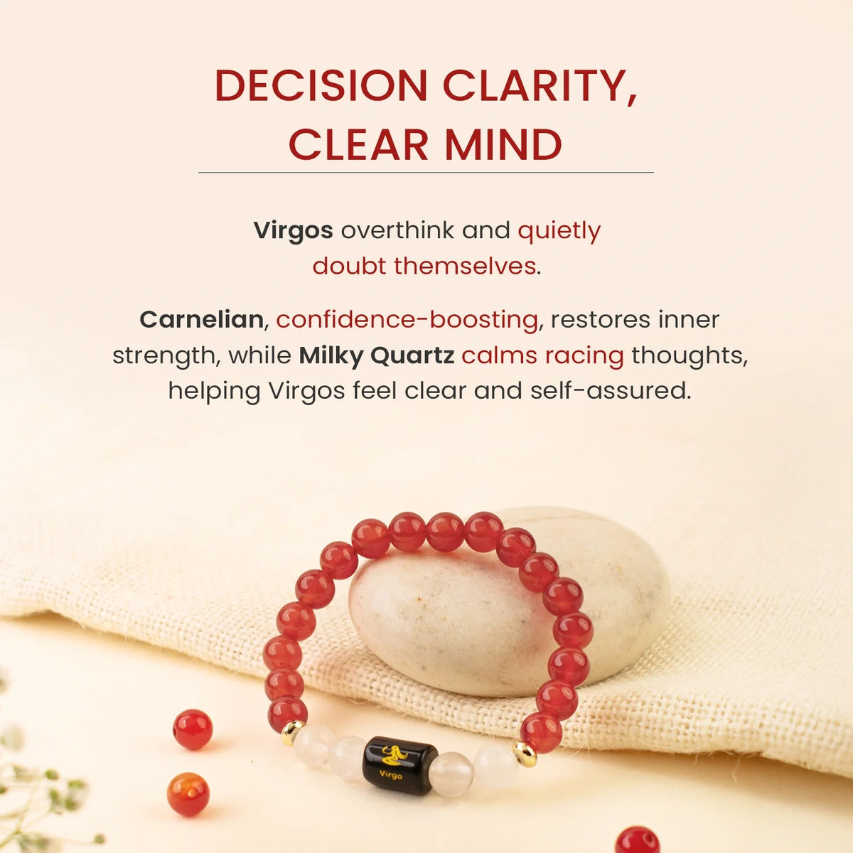 Virgo (कन्या राशि) Zodiac Bracelet – Carnelian & Milky Quartz