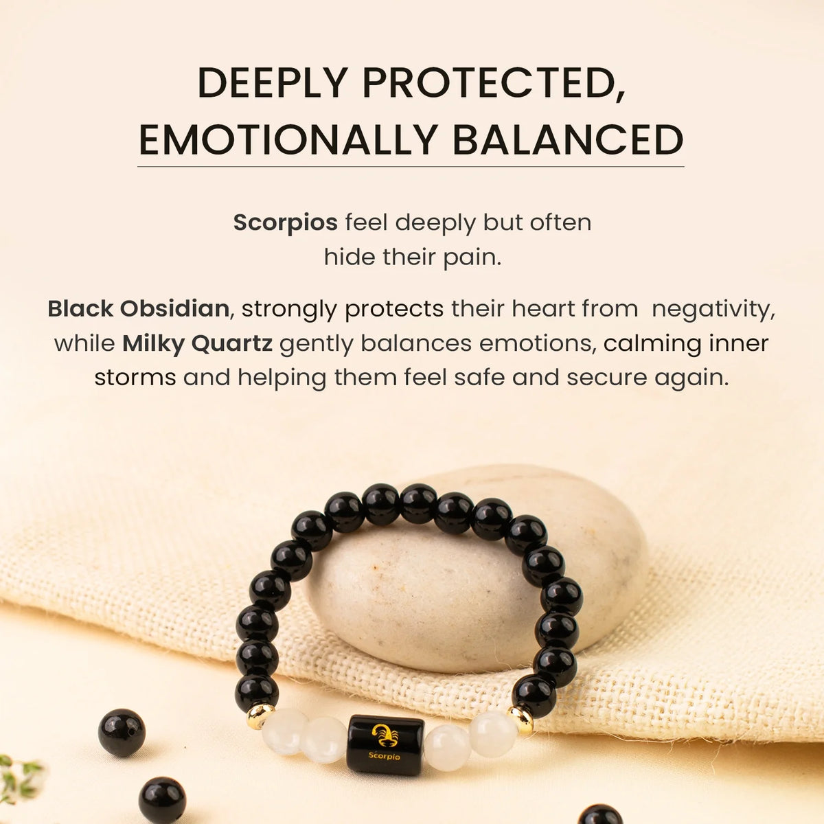 Scorpio (वृश्चिक राशि) Zodiac Bracelet – Black Obsidian & Milky Quartz
