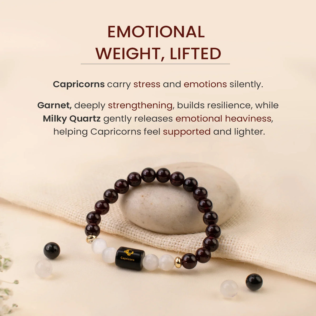 Capricorn (मकर राशि) Zodiac Bracelet – Garnet & Milky Quartz