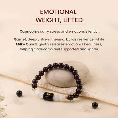 Capricorn (मकर राशि) Zodiac Bracelet – Garnet & Milky Quartz
