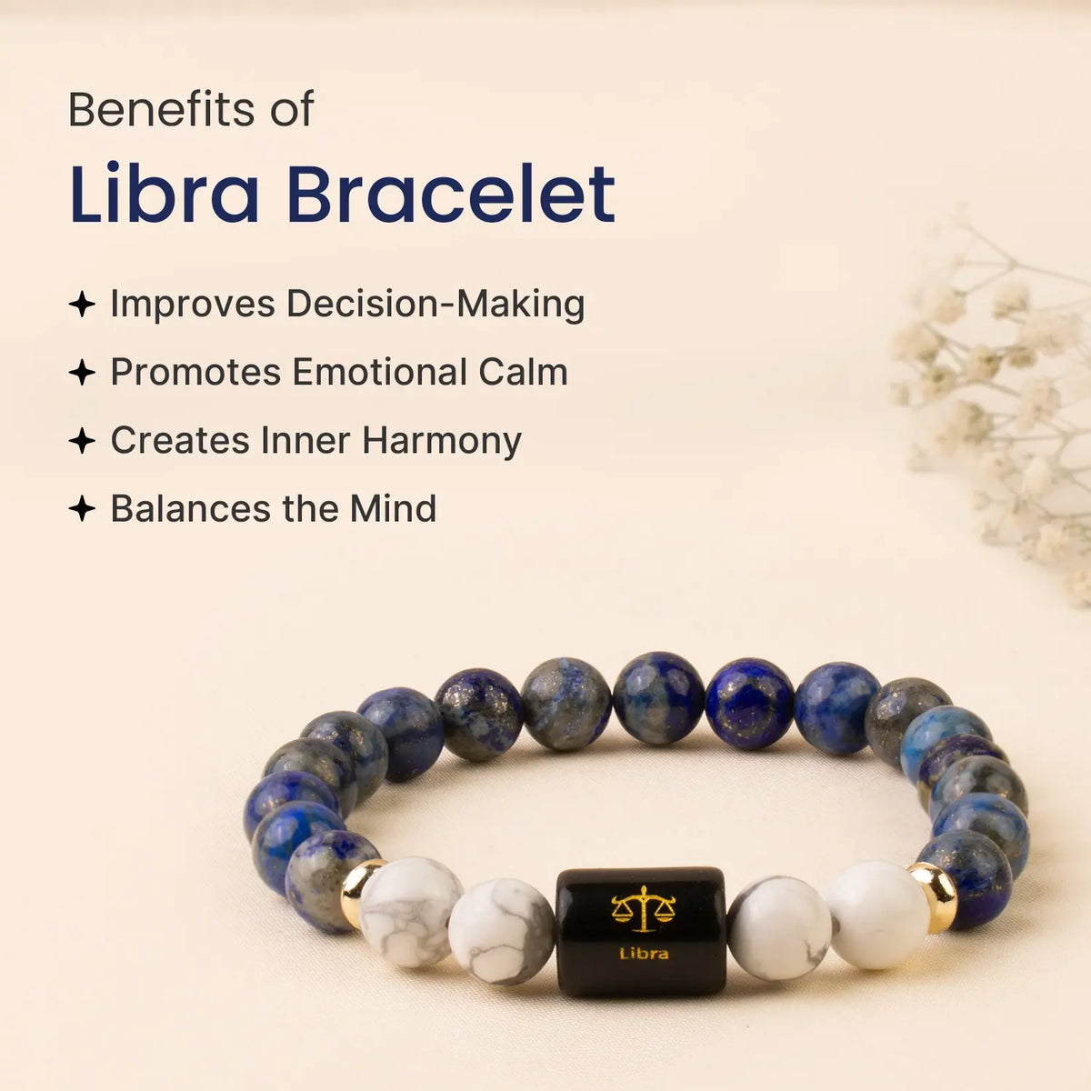 Libra (तुला राशि) Zodiac Bracelet – Lapis Lazuli & Howlite