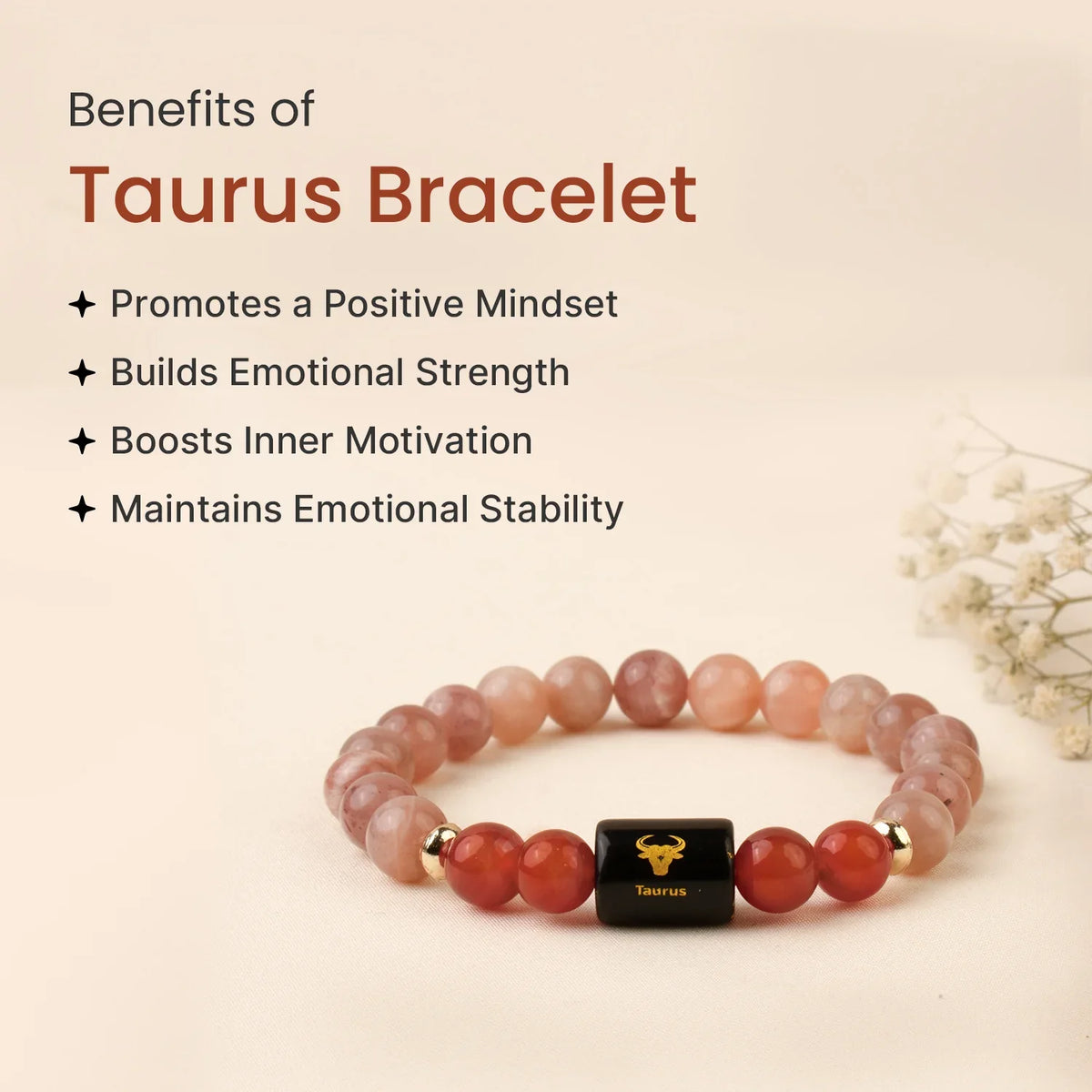 Taurus (वृषभ राशि) Zodiac Bracelet – Sunstone & Carnelian