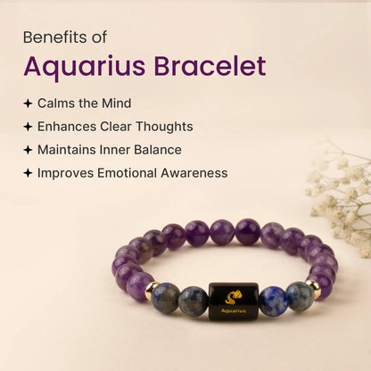 Aquarius (कुंभ राशि) Zodiac Bracelet – Amethyst & Lapis Lazuli