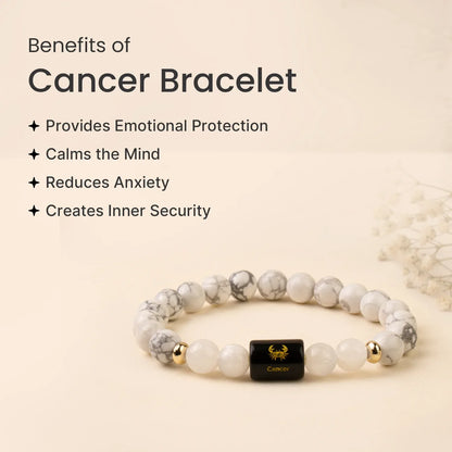 Cancer (कर्क राशि) Zodiac Bracelet – Howlite & Milky Quartz