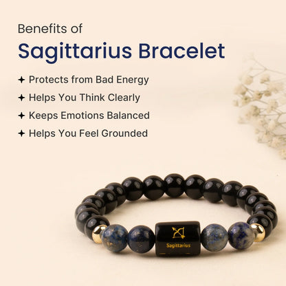 Sagittarius (धनु राशि) Zodiac Bracelet – Black Obsidian & Lapis Lazuli