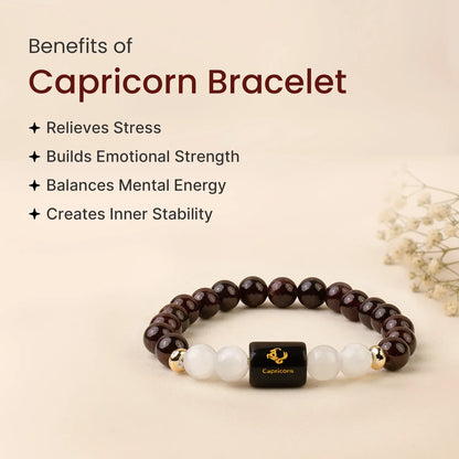 Capricorn (मकर राशि) Zodiac Bracelet – Garnet & Milky Quartz