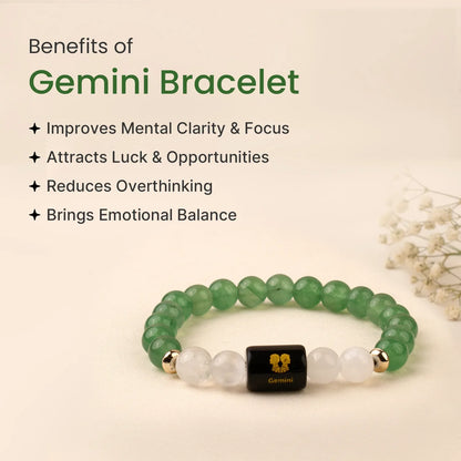 Gemini (मिथुन राशि) Zodiac Bracelet – Green Aventurine & Milky Quartz