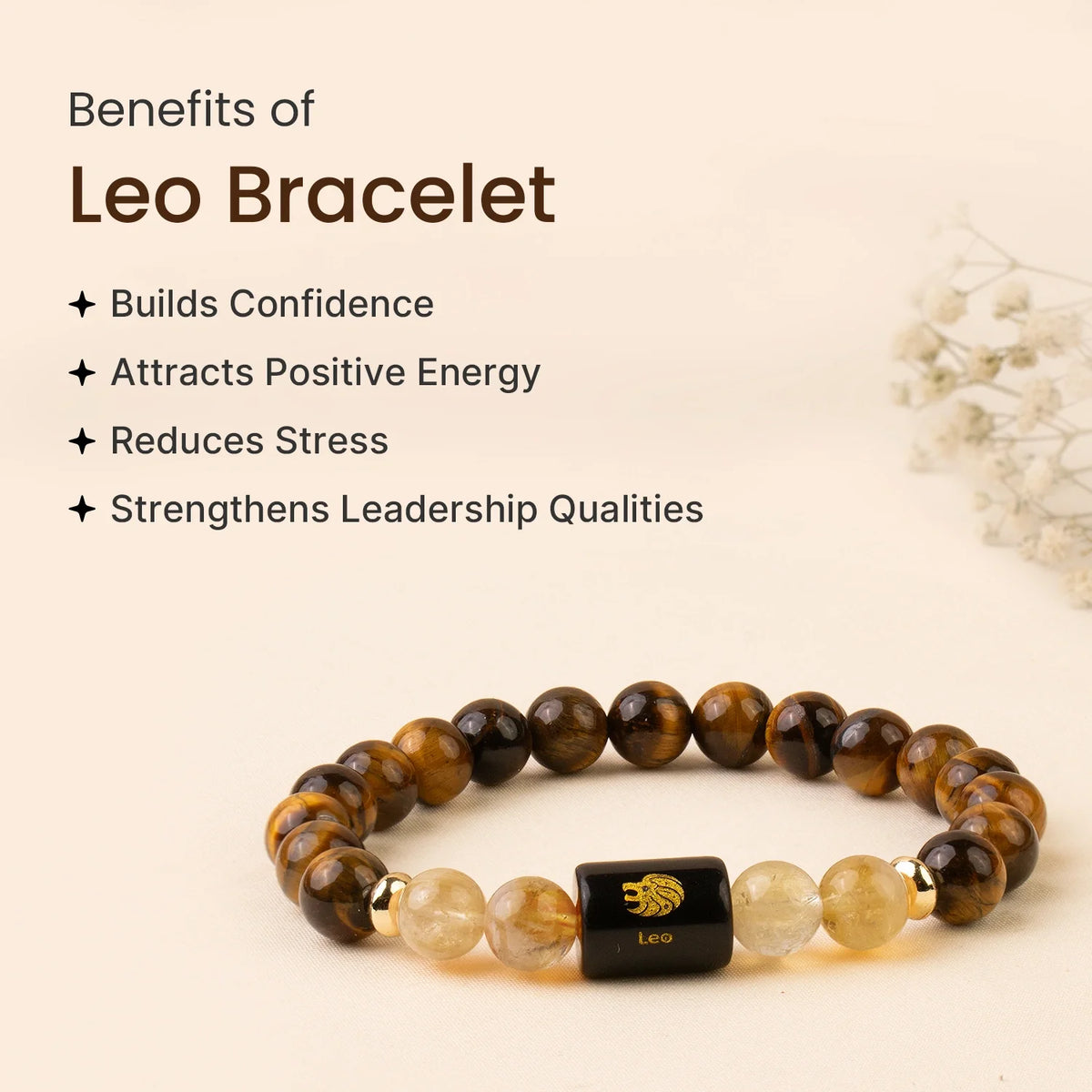 Leo (सिंह राशि) Zodiac Bracelet – Tiger Eye & Citrine