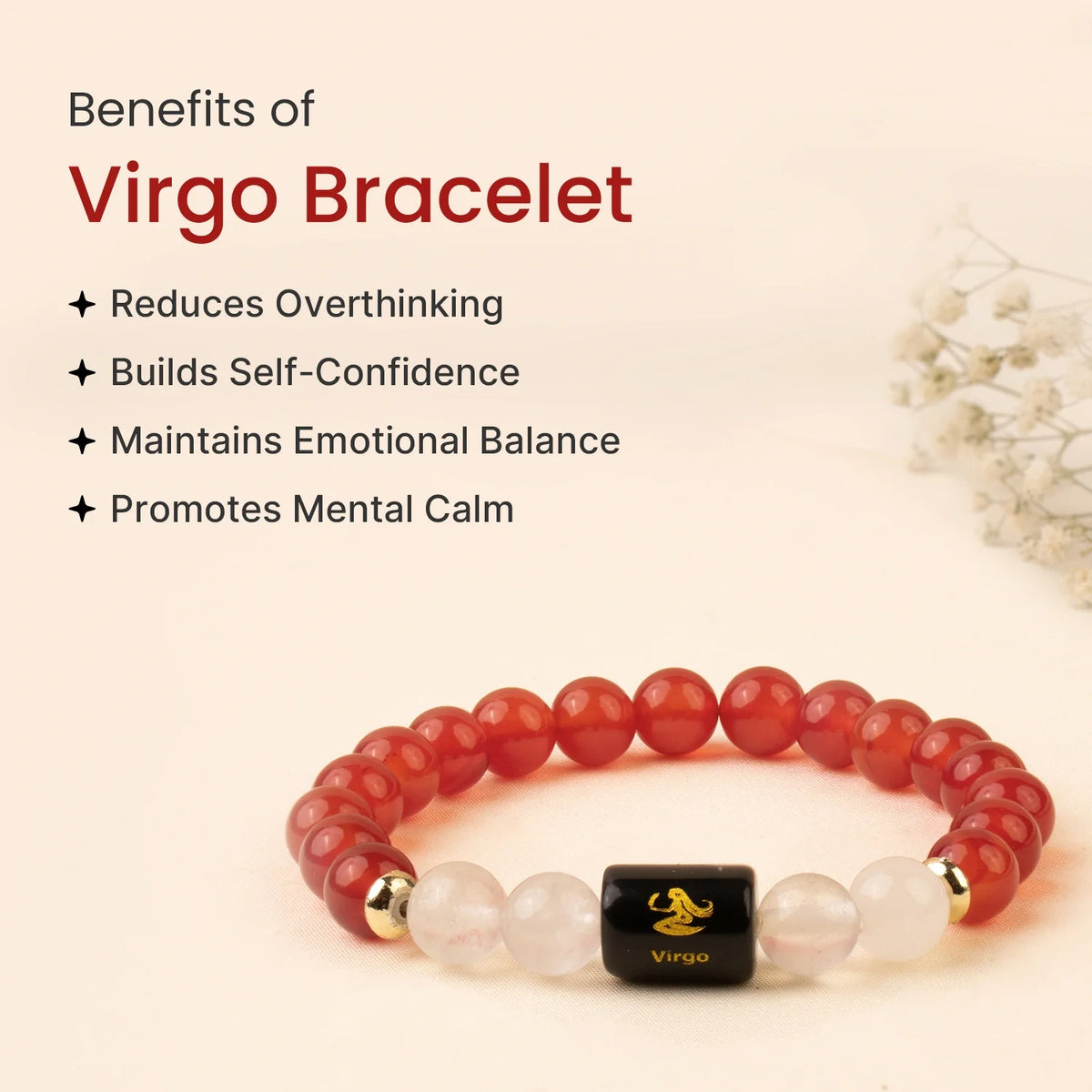 Virgo (कन्या राशि) Zodiac Bracelet – Carnelian & Milky Quartz