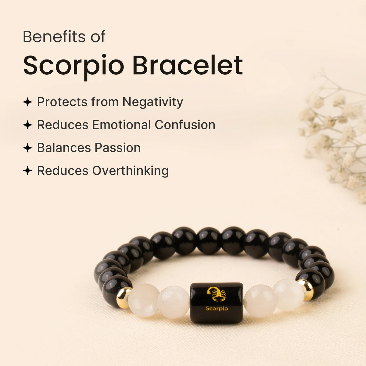 Scorpio (वृश्चिक राशि) Zodiac Bracelet – Black Obsidian & Milky Quartz