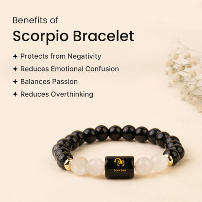 Scorpio (वृश्चिक राशि) Zodiac Bracelet – Black Obsidian & Milky Quartz