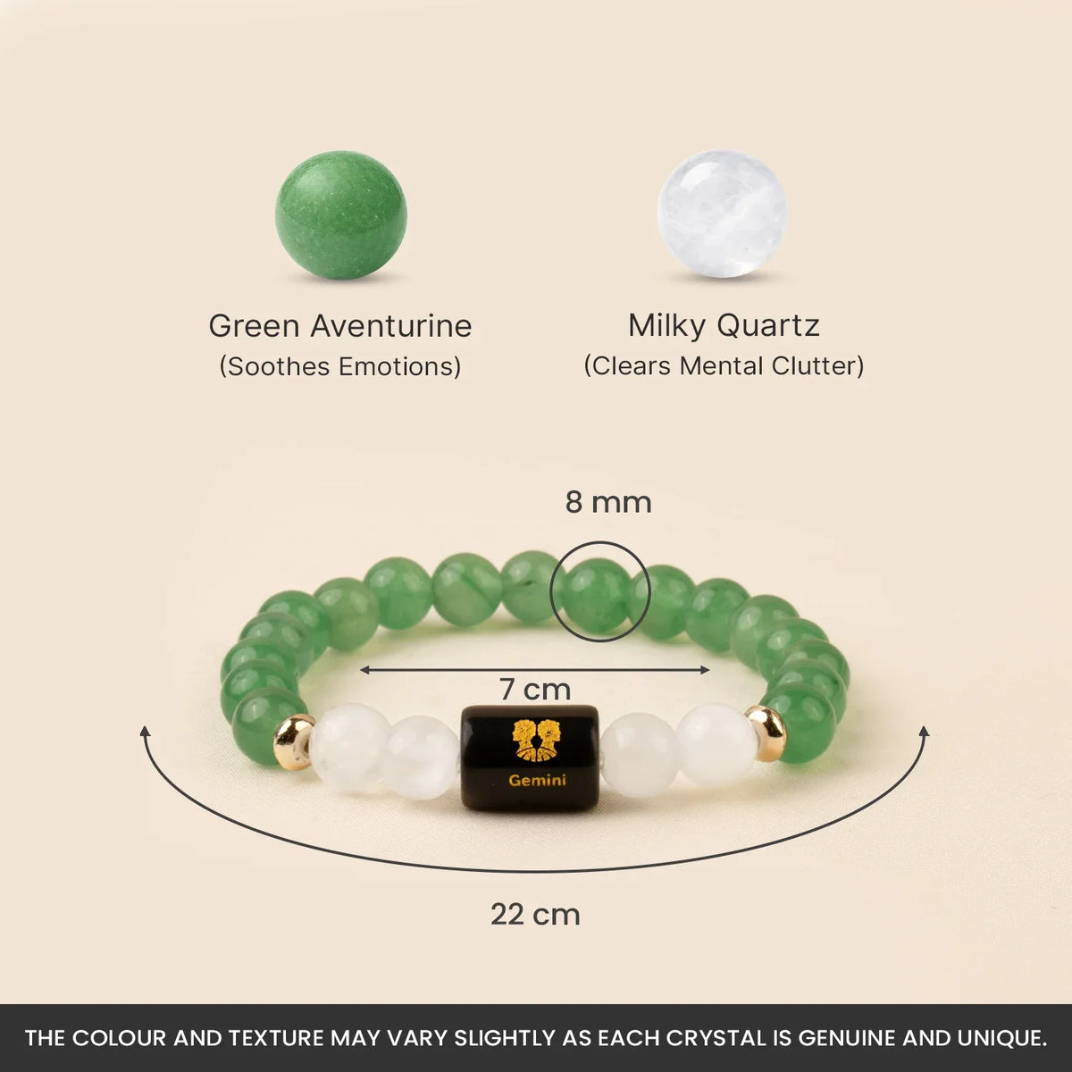 Gemini (मिथुन राशि) Zodiac Bracelet – Green Aventurine & Milky Quartz