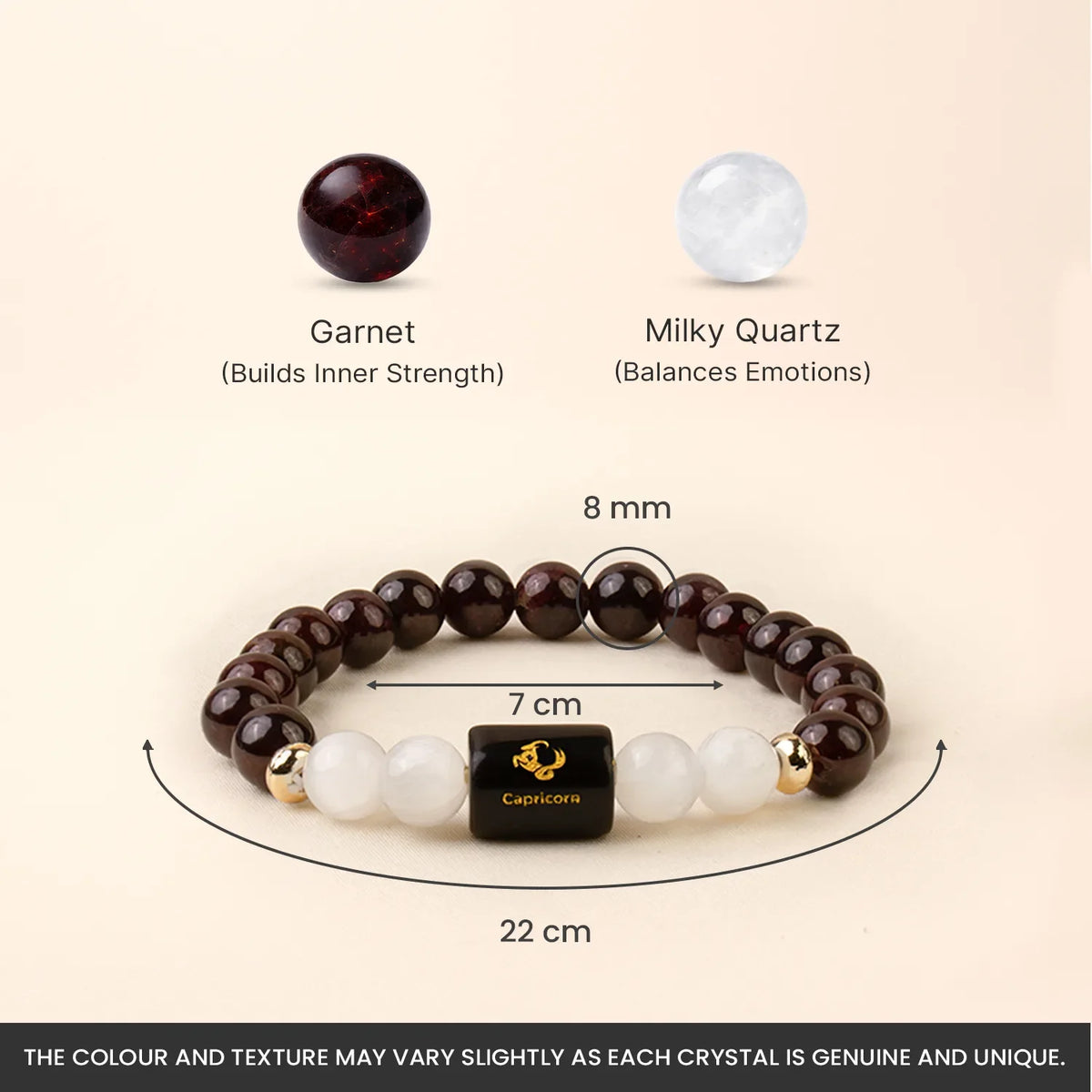 Capricorn (मकर राशि) Zodiac Bracelet – Garnet & Milky Quartz