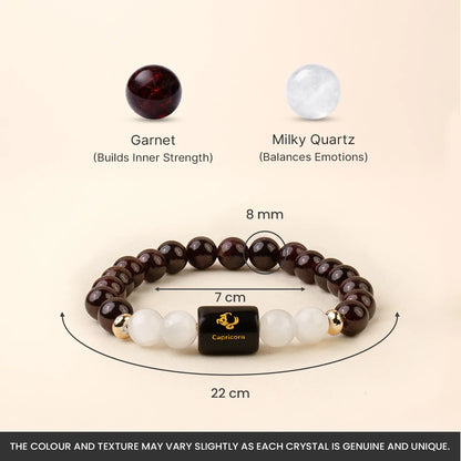 Capricorn (मकर राशि) Zodiac Bracelet – Garnet & Milky Quartz