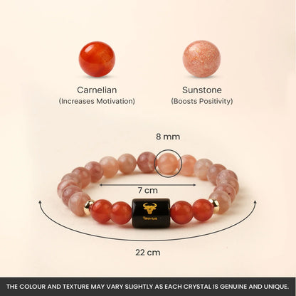 Taurus (वृषभ राशि) Zodiac Bracelet – Sunstone & Carnelian