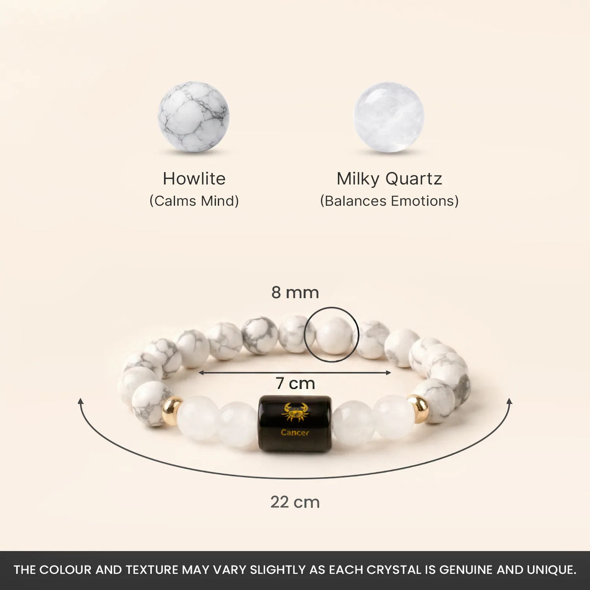 Cancer (कर्क राशि) Zodiac Bracelet – Howlite & Milky Quartz