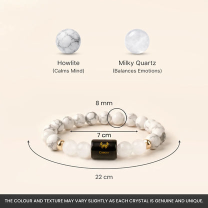 Cancer (कर्क राशि) Zodiac Bracelet – Howlite & Milky Quartz
