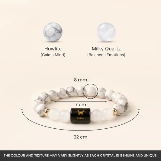 Cancer (कर्क राशि) Zodiac Bracelet – Howlite & Milky Quartz