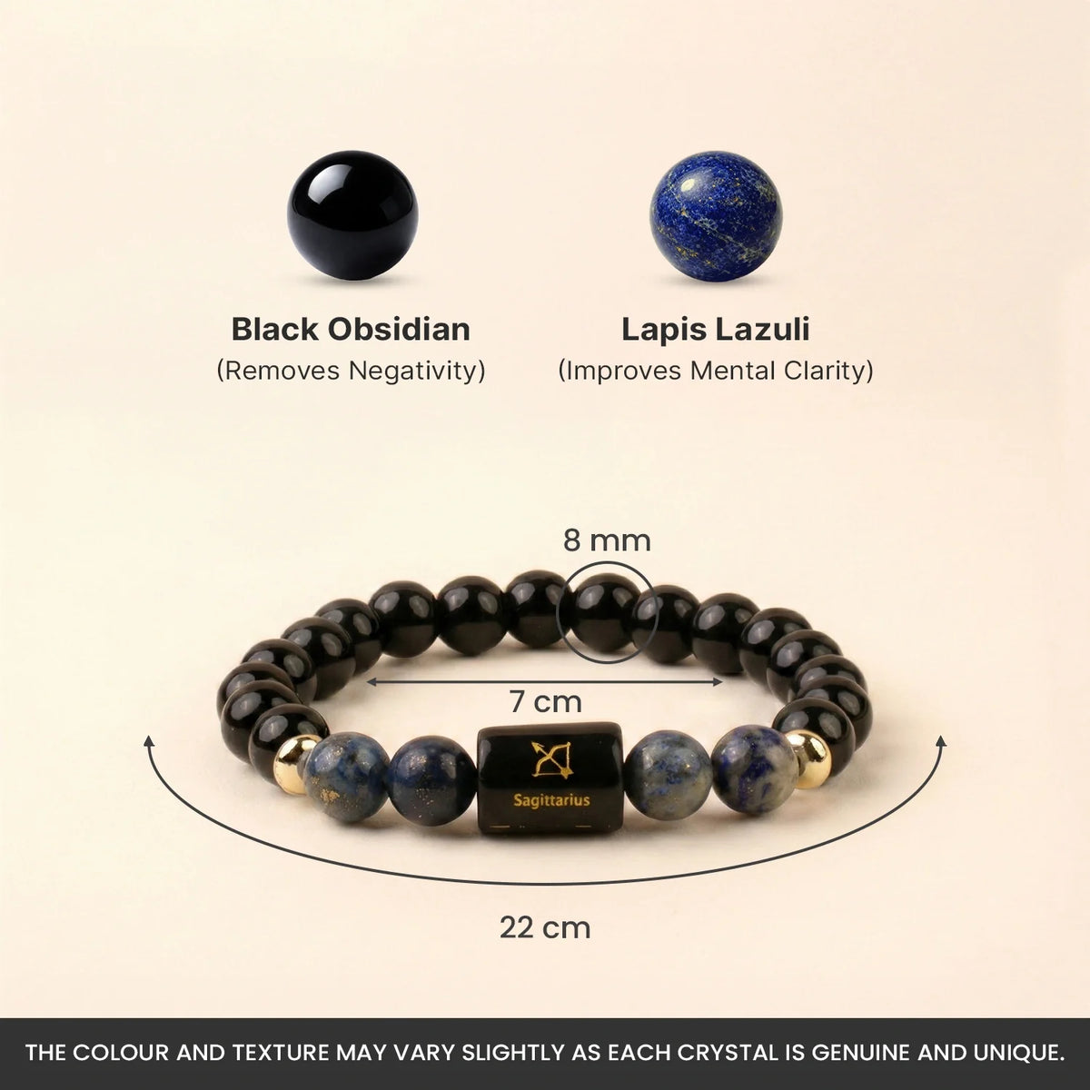Sagittarius (धनु राशि) Zodiac Bracelet – Black Obsidian & Lapis Lazuli