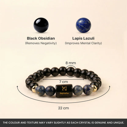 Sagittarius (धनु राशि) Zodiac Bracelet – Black Obsidian & Lapis Lazuli