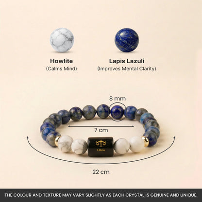 Libra (तुला राशि) Zodiac Bracelet – Lapis Lazuli & Howlite