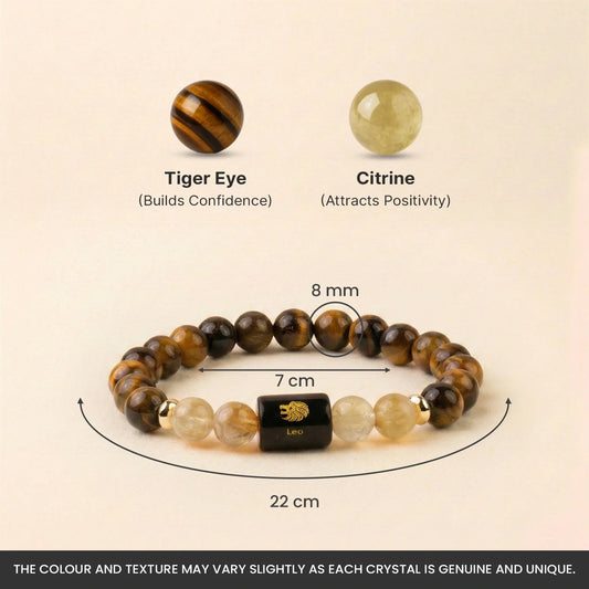 Leo (सिंह राशि) Zodiac Bracelet – Tiger Eye & Citrine