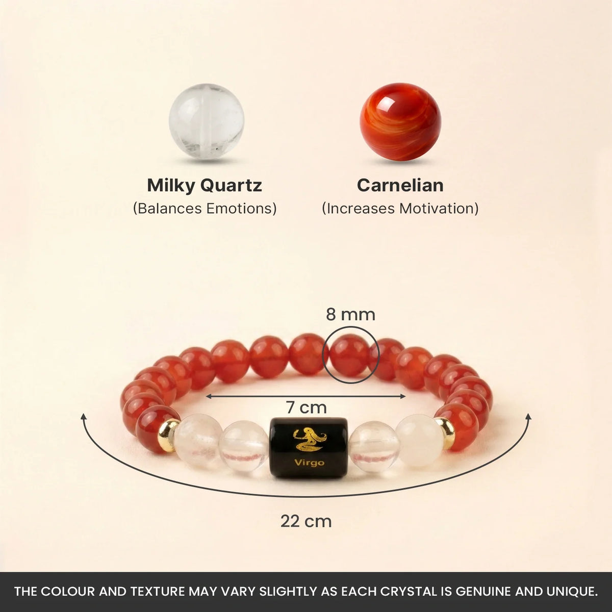 Virgo (कन्या राशि) Zodiac Bracelet – Carnelian & Milky Quartz