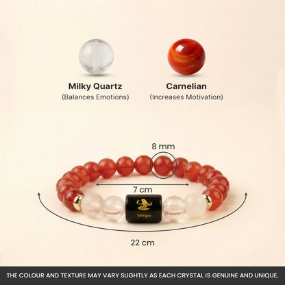 Virgo (कन्या राशि) Zodiac Bracelet – Carnelian & Milky Quartz