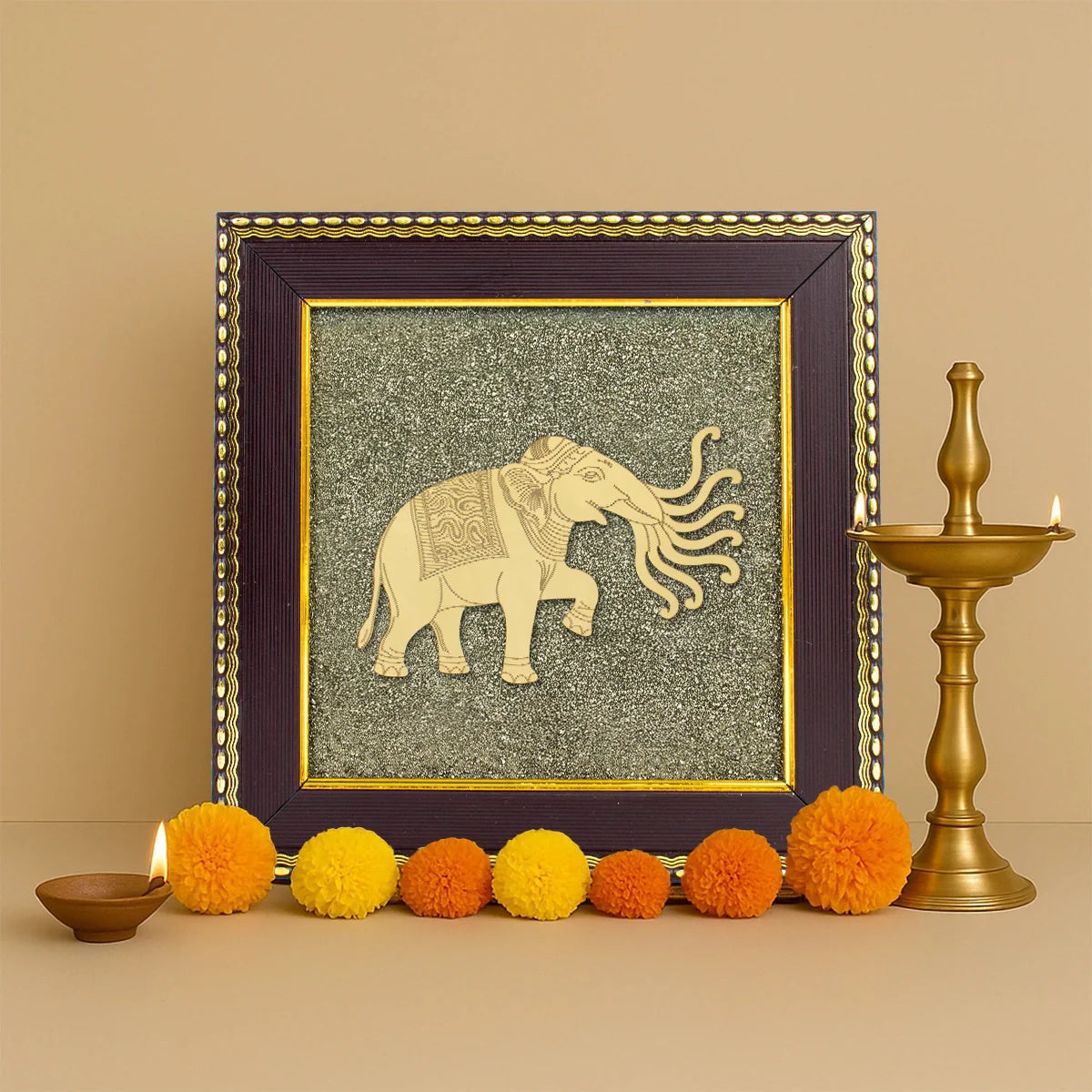 7 Trunk Elephant - Airavata on Raw Pyrite Frame