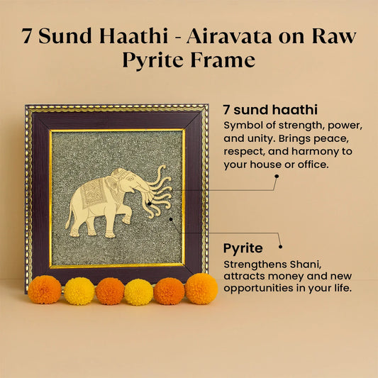 7 Trunk Elephant - Airavata on Raw Pyrite Frame