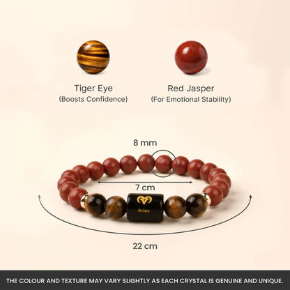 Aries (मेष राशि) Zodiac Bracelet – Red Jasper & Tiger Eye