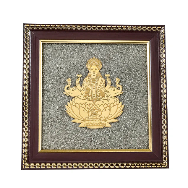 Goddess of Wealth & Fortune Gajalakshmi Raw Pyrite Frame