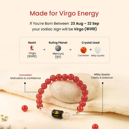 Virgo (कन्या राशि) Zodiac Bracelet – Carnelian & Milky Quartz