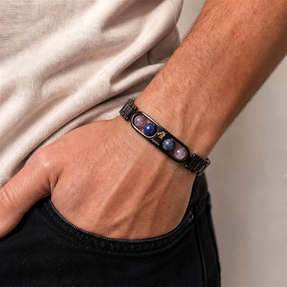 Aquarius Zodiac Metal Bracelet worn on wrist