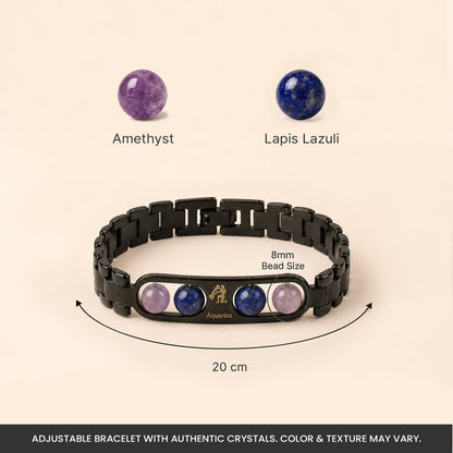Aquarius Zodiac Metal Bracelet size and bead details