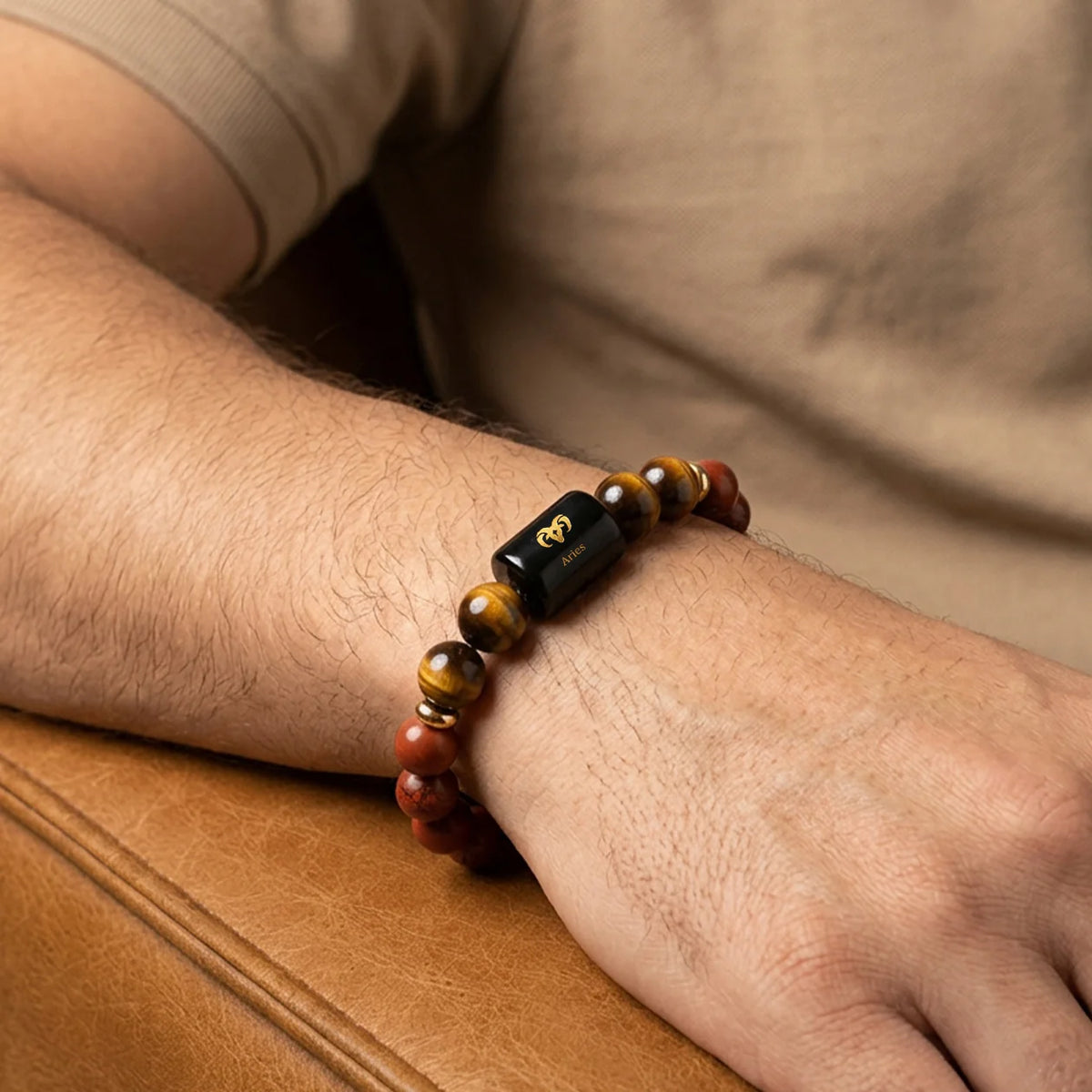 Aries (मेष राशि) Zodiac Bracelet – Red Jasper & Tiger Eye