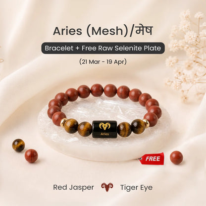 Aries (मेष राशि) Zodiac Bracelet – Red Jasper & Tiger Eye