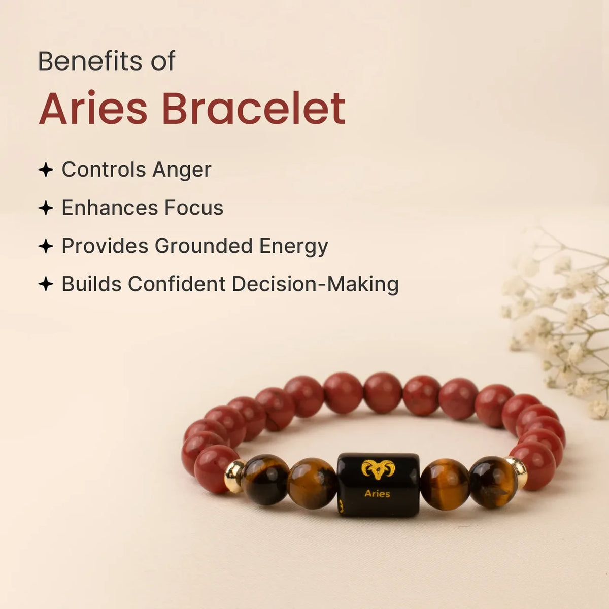 Aries (मेष राशि) Zodiac Bracelet – Red Jasper & Tiger Eye